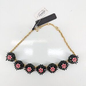 J. Crew Blooming Sequin Pailette Brulee Bib Pink & Black Floral Necklace NWT